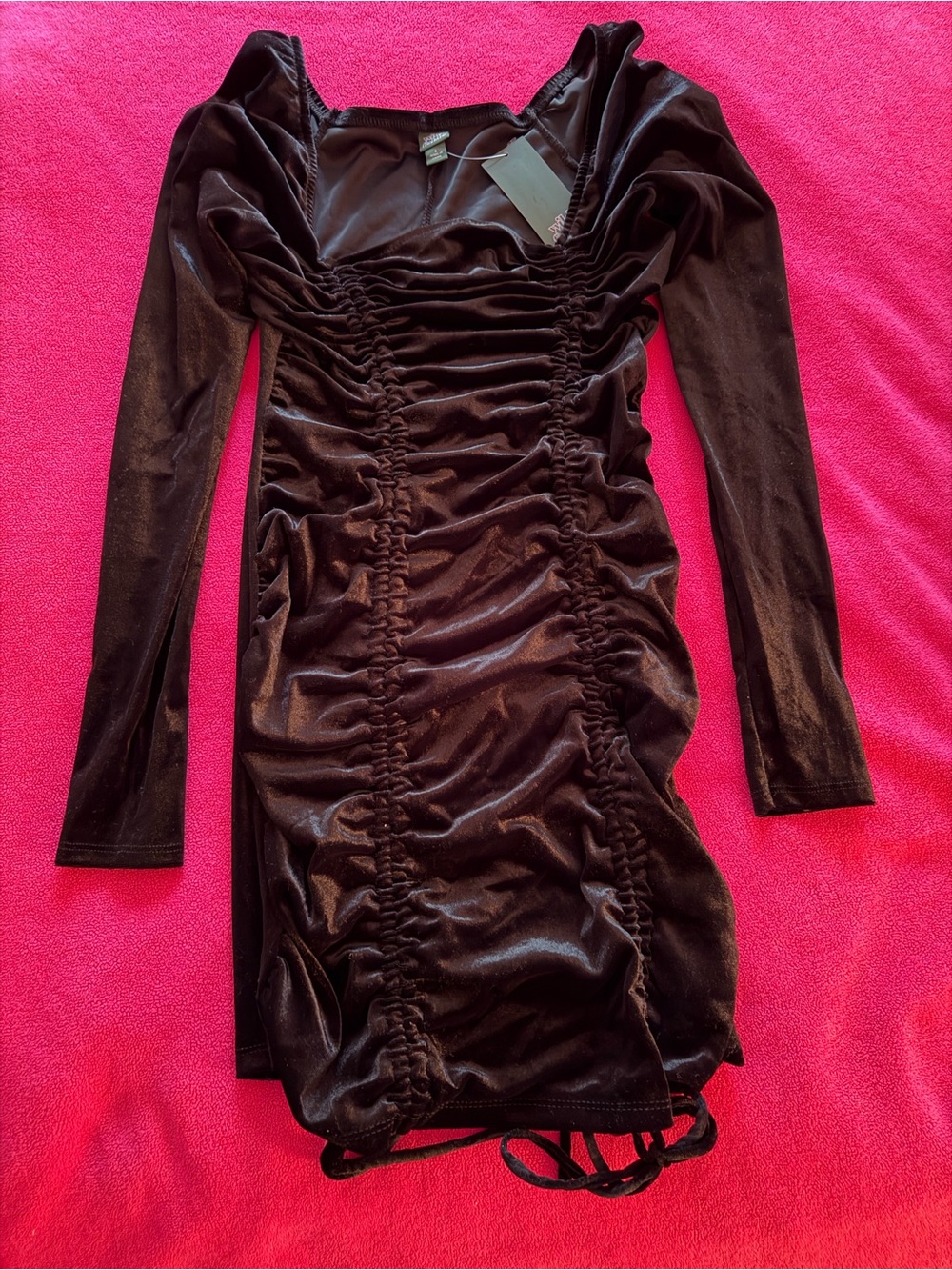 Wild Fable Women’s Black Velour Ruched Long Sleeve Dress